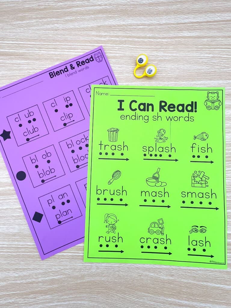 Two word reading worksheets for blends and digraphs