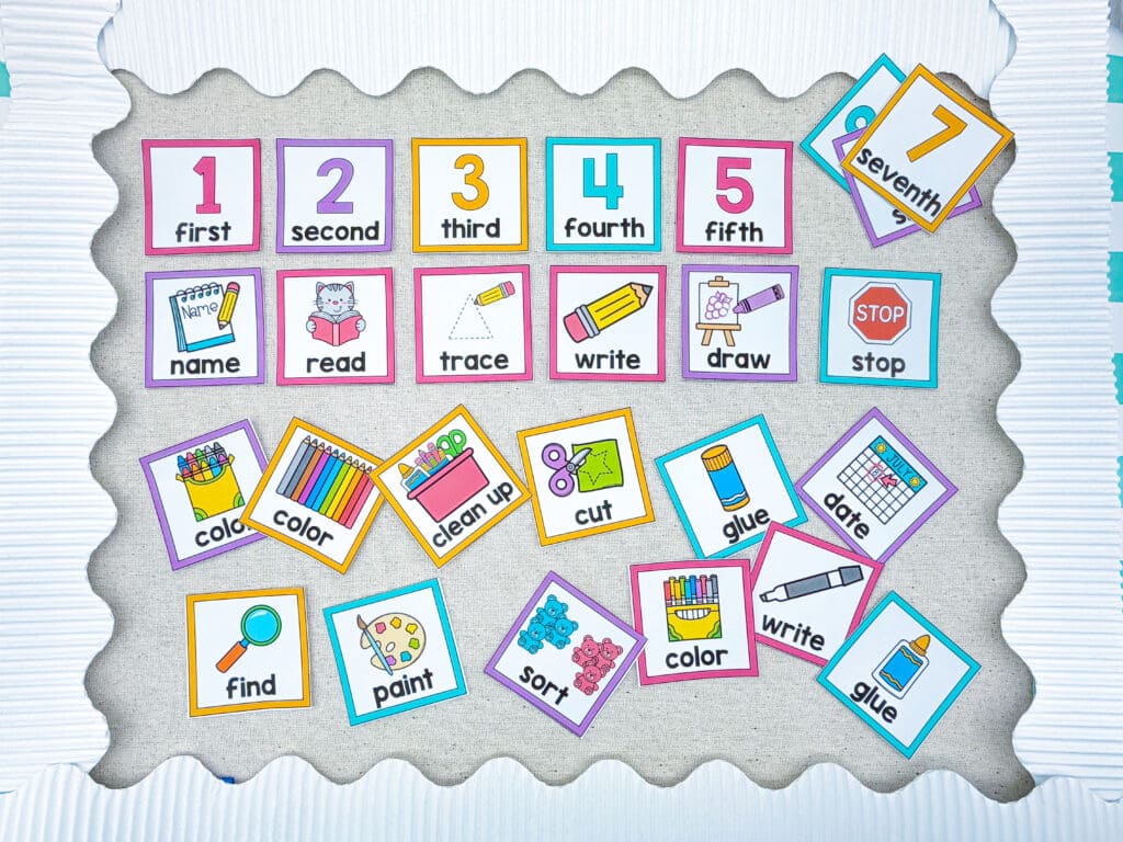 Visual directions on a bulletin board, along with a variety of other cards