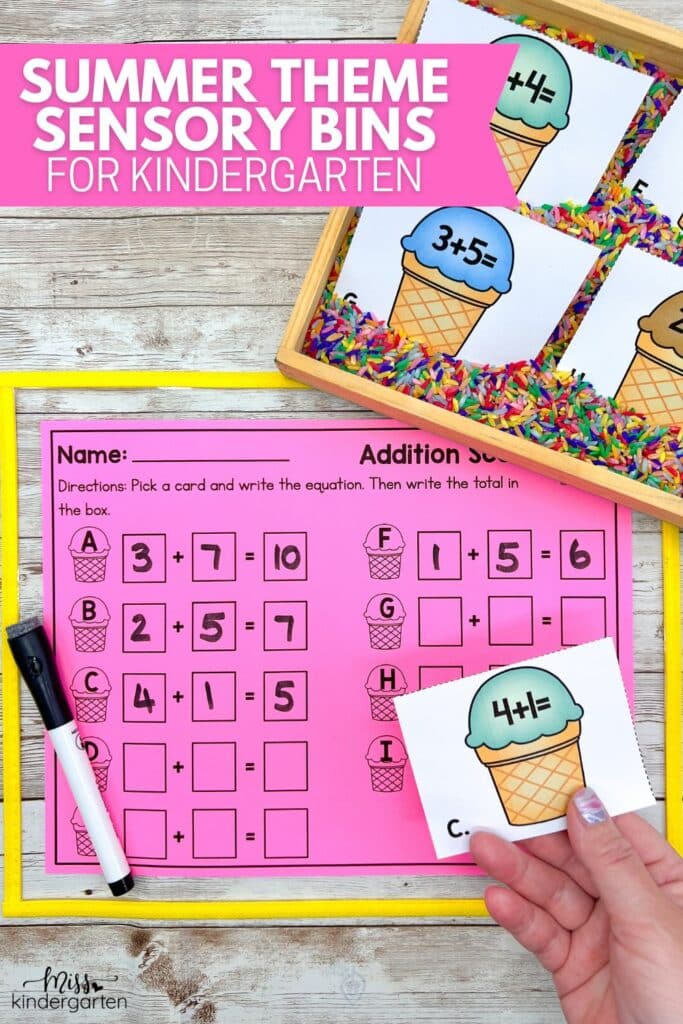 Summer theme sensory bins for kindergarten
