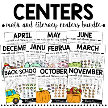 Monthly kindergarten centers for math and literacy skills