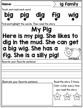 Reading Fluency Passages Short Vowel Words - Miss Kindergarten