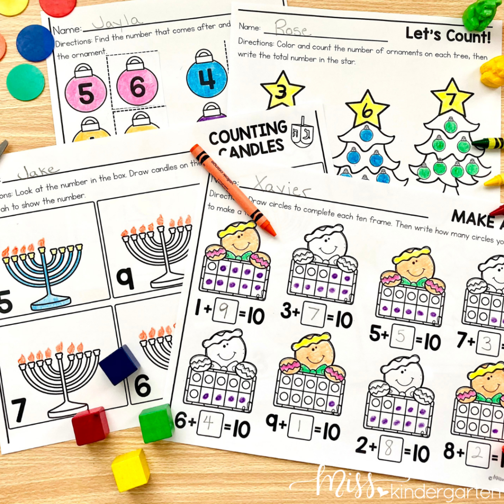 December no prep kindergarten printables for math and litearcy