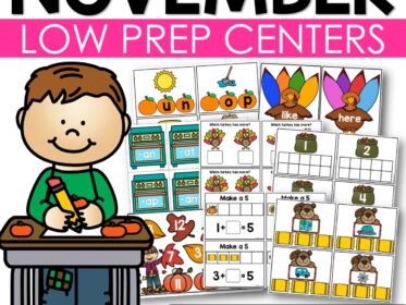 November Low Prep Kindergarten Centers Math and Literacy Centers