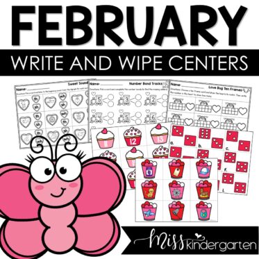 February Kindergarten Centers Math and Literacy Write and Wipe Activities