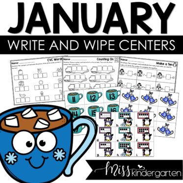 January Kindergarten Centers Math and Literacy Write and Wipe Activities