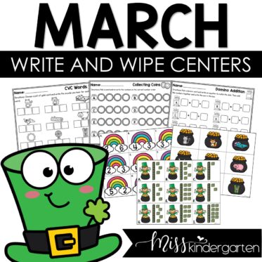 March Kindergarten Centers Math and Literacy Write and Wipe Activities