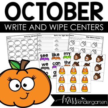 October Kindergarten Centers Math and Literacy Write and Wipe Activities