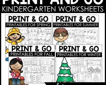 Kindergarten Packet Math and Literacy Review Worksheets for the YEAR