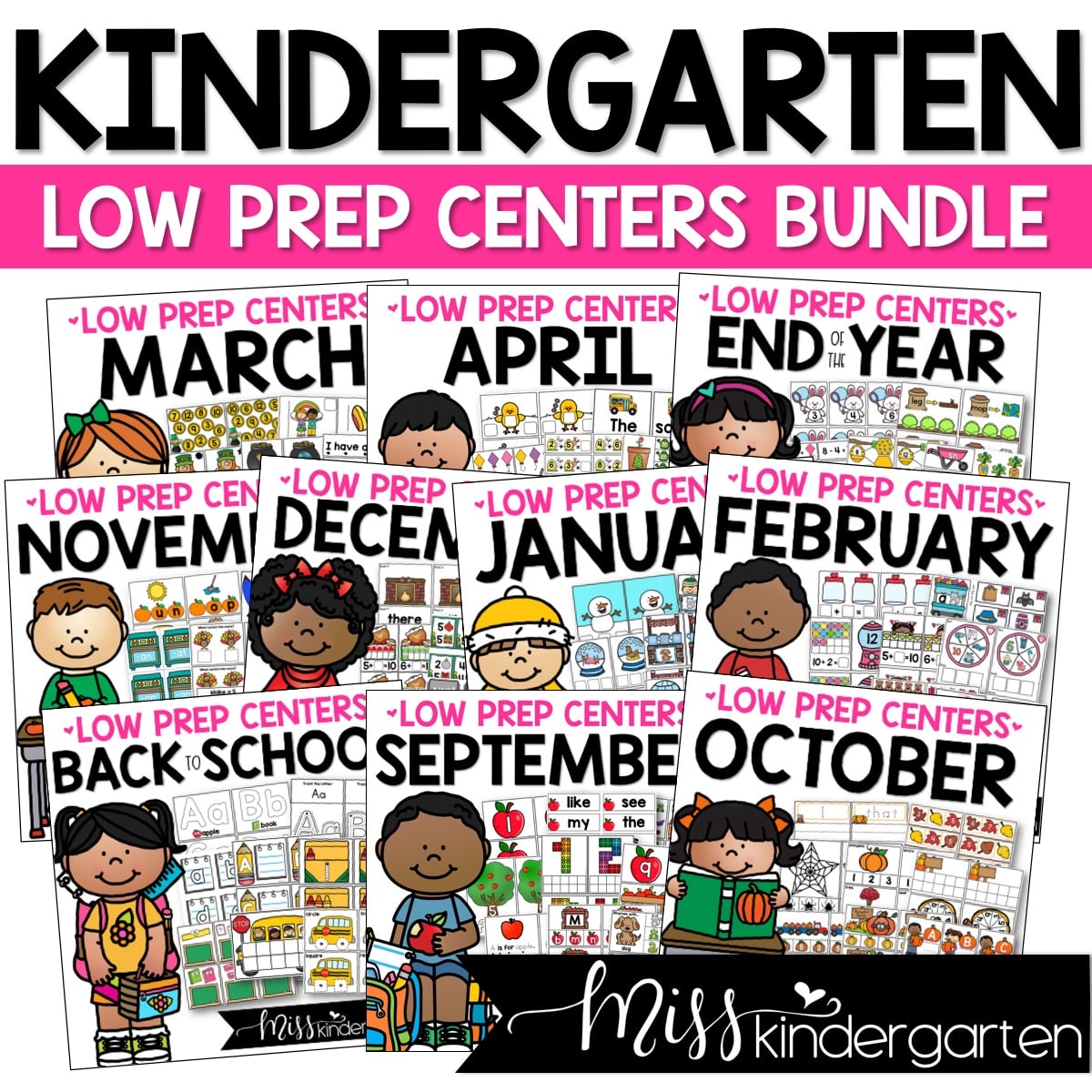 Low Prep Kindergarten Centers Year Long Bundle SALE