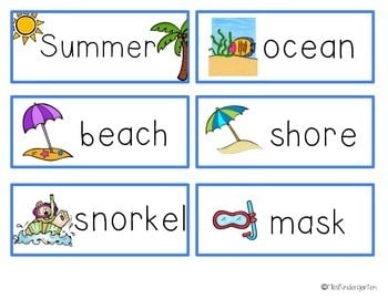 Writing Center Summer Word Cards - Miss Kindergarten