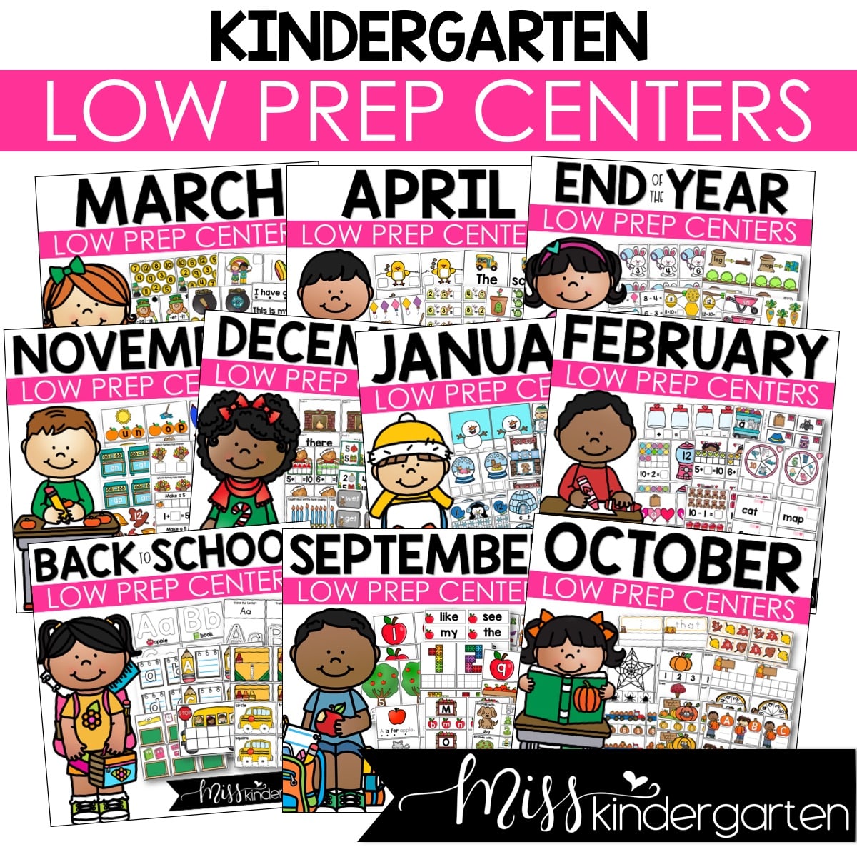 Low Prep Kindergarten Centers Year Long Bundle