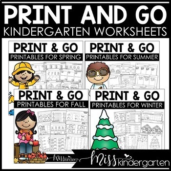 Kindergarten Packet Math and Literacy Review Worksheets for the YEAR