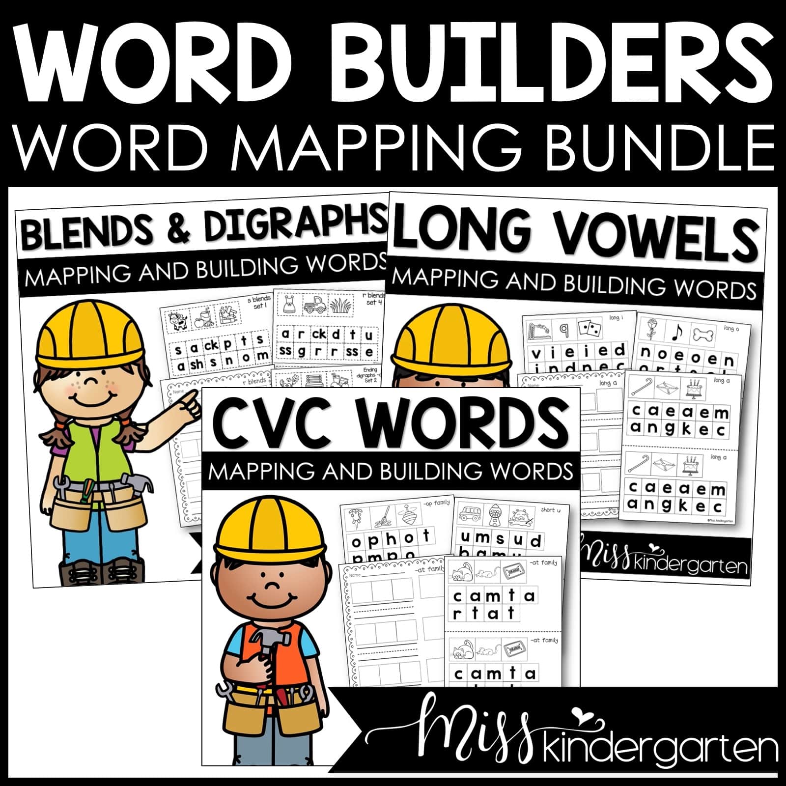 Word Mapping Bundle CVC Blends & Digraphs and Long Vowel Word Builders