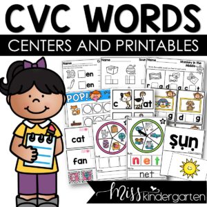 CVC Words Practice Centers and Games Kindergarten Task Box Center Activities